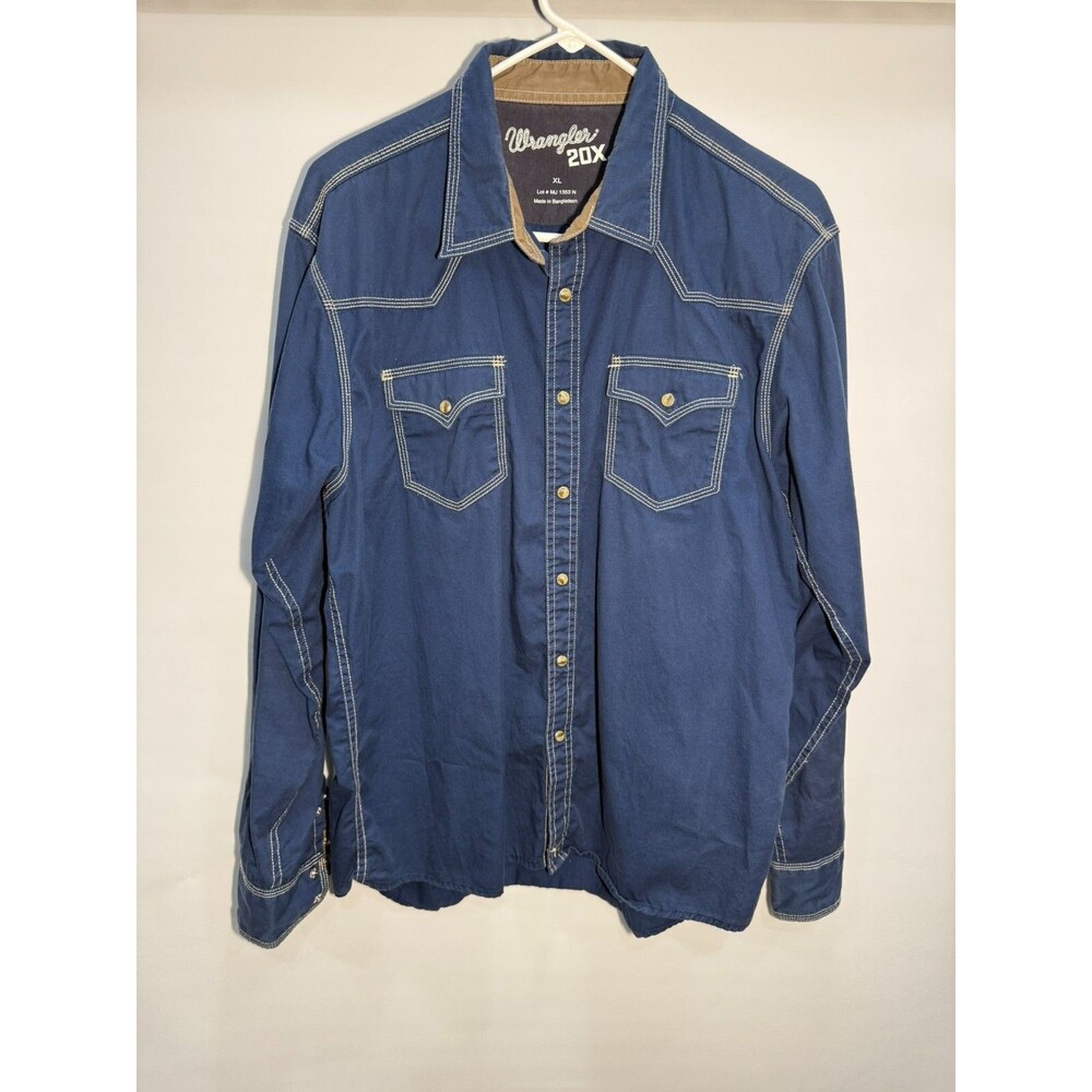 Wrangler 20X Mens High Noon Blue Pearl Snap Long Sleeve Shirt Size XL Used